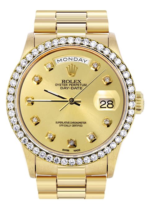 rolex day date yellow gold with diamonds